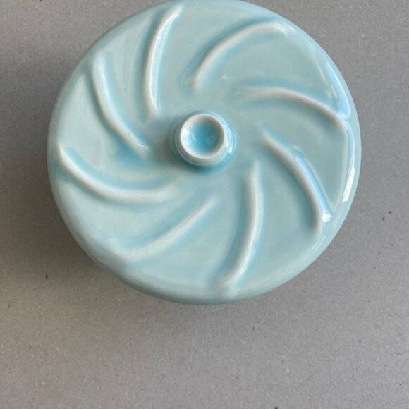 Mid Century Modern Light Green and Teal Ceramic Bowl with Lid - Picture 3 of 7